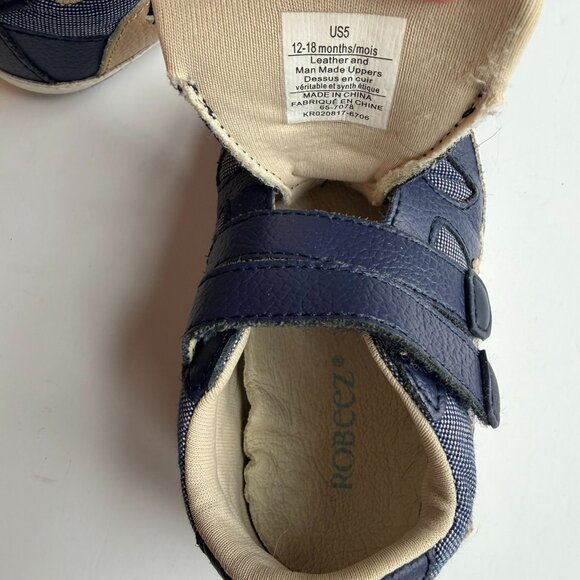 3/$15 | Baby Walking Shoes 12-18M Size 5 Robeez Mixed Blue Leathers and Tan - Picture 8 of 11